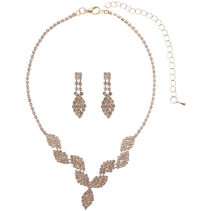 Elegant gold-plated waterdrop necklace and earring set with shimmering rhinestones