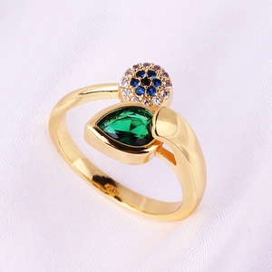 Fashion Flower Bud Adjustable Open Ring Brass Gold Plated Zircon Inlaid Pear Shaped Devil's Eye Style Jewelry For Women
