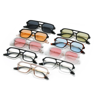 Collection of retro square pilot sunglasses with double bridges in various stylish colors