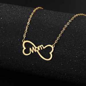 Golden stainless steel bow MOM infinity heart pendant necklace gift for mothers