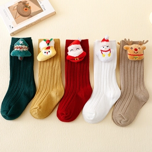 Kids Christmas Socks Cotton Mid Calf With 3D Plush Santa Snowman Reindeer For Toddler Holiday Winter