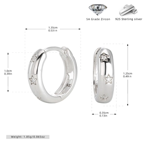 Detailed size specifications and weight for star-shaped 925 sterling silver earrings