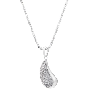 Détail du pendentif goutte serti de zircons scintillants sur chaîne maille miroir
