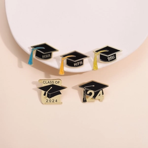 Zinc Alloy Enamel Graduation Hat Brooch Pin Class of 2024 2025 Diploma Academic Cap Lapel Pin Badge Jewelry Gift Students