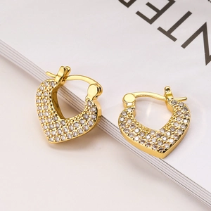 Exquisite gold-plated heart-shaped hoop earrings with sparkling micro-pave crystals