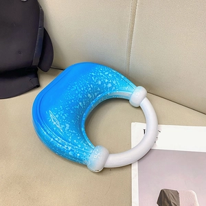 Blue gradient crescent box bag with ring handle and acrylic marble texture