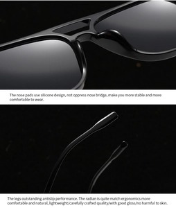 Detailed view of silicone nose pads and ergonomic temples on modern retro square sunglasses