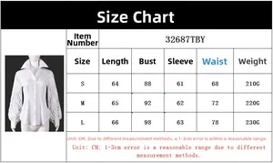 Detailed size guide table for women long sleeve shirt with measurements in centimeters