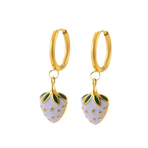 French vintage strawberry pendant earrings in lavender enamel and gold plated steel