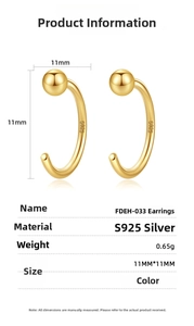 Detailed size specifications and S925 sterling silver material info for C-shaped earrings