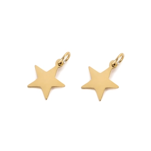 Close-up of golden star-shaped stainless steel pendants with smooth polished finish