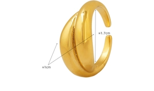 Detail showing 18K gold plated steel ring dimensions with 1cm width and 1.7cm inner diameter