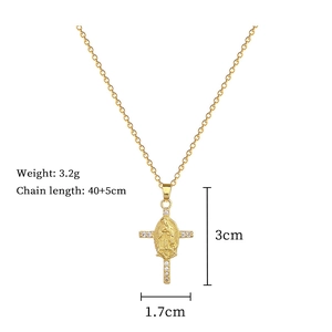 Titanium steel gold cross necklace with Virgin Mary pendant weight 3.2g size details