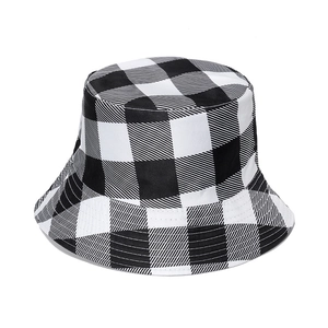 Classic black and white checkered fisherman bucket hat shown at a 45-degree angle view