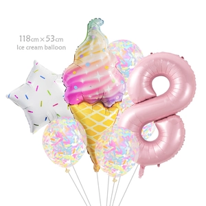 Set detallado de globo de helado y globo número 8 para decoraciones de cumpleaños
