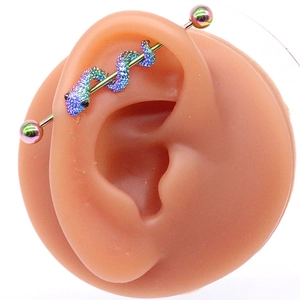 Piercing industriel arc-en-ciel avec breloque serpent torsadée en acier inoxydable coloré