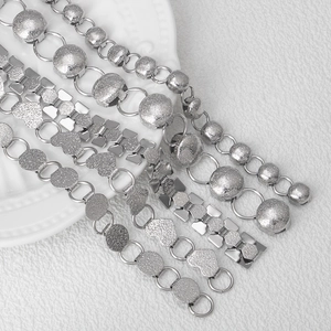 Silver stainless steel DIY chains in bead, heart, and geometric shapes with glitter finish