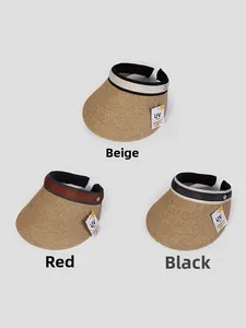 Viseras de paja para mujer con protección UV en colores beige, rojo y negro de moda.