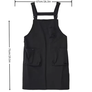 Waterproof black utility apron with multi-pockets and adjustable straps, size 67x75cm