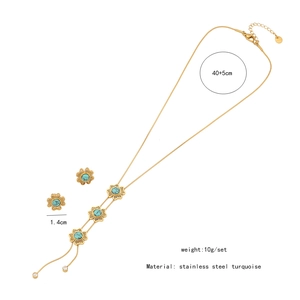 Detailed size specifications for stainless steel turquoise necklace and earrings set