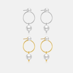 Elegant Artificial Pearl Drop Hoop Earrings 925 Sterling Silver Minimalist Jewelry For Women Korean Style Classic Artificial Pearl Ornament