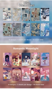Close-up of vintage collage art paper kits with classic sculptures and nature motifs