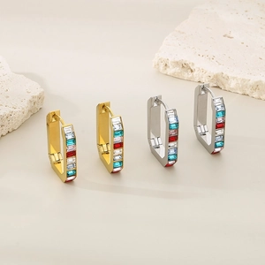 Boucles d'oreilles en acier inoxydable avec cristaux rectangulaires colorés en or et argent