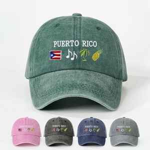 Puerto Rico Embroidered Baseball Cap Washed Retro Distressed Sun Protection Adjustable Hat Tropical Summer Style