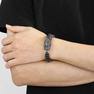 Retro 304 stainless steel dragon scale bracelet for men with vintage silver dragon head
