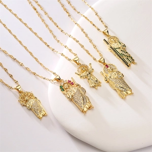 Religious Pendant Necklace 18K Gold Plated Copper Micro Pave Cubic Zirconia Saint Jude Santo Niño De Atocha Jewelry Gift