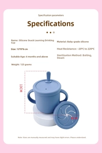 Detail showing baby food grade silicone cup with dual handles for easy gripping and heat resistance