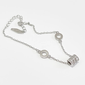 Elegant S925 sterling silver beaded bracelet with sparkling pavé cylinder charm