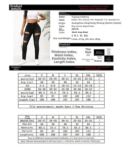 Tableau des tailles pour jeans skinny troués femme avec mesures en US, EU et CM