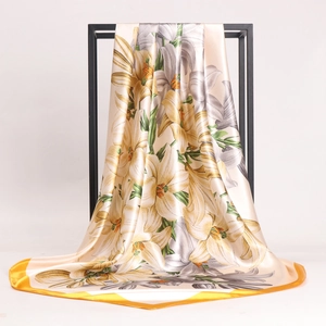 Floral Print Satin Imitation Satin Square Scarf Large Soft Skin Friendly Headscarf Hijab For Women Elegant Accessories
