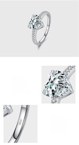 Detailed view of S925 sterling silver ring showing the heart-cut zircon and prong setting
