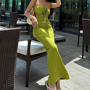 Halter Neck Maxi Dress Ruched Slim Fit Backless 3D Flower Polyester Elastane Sexy Summer Party Long Dress For Women