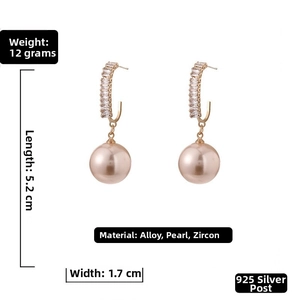 Detailed view of baroque pearl drop earrings with champagne zircons and S925 silver pins