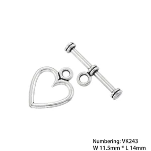 Macro detail of heart-shaped toggle clasp VK243 in antique silver for jewelry DIY