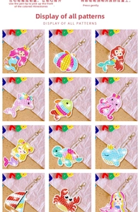 Set of 12 ocean themed DIY diamond painting keychains featuring mermaids and sea creatures