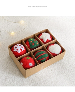 Wool felt Christmas ornaments set in craft box with festive snowflakes and trees
