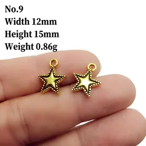 Detail view of a 15mm gold star pendant with size and weight measurements included