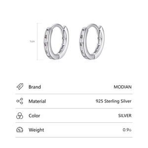 Minimalist S925 sterling silver hoop earrings with clear zircon stones for women