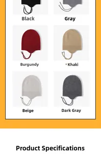 Winter knit ear protection beanie in six colors including black, grey, burgundy, and beige