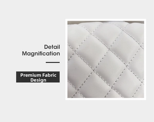 Detail magnification of white quilted faux leather texture on minimalist crossbody bag
