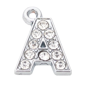 Sparkling silver alphabet A charm pendant with inset rhinestones for DIY jewelry making
