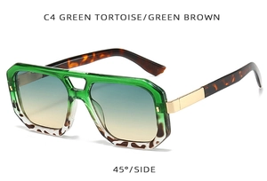 Seitenansicht der Retro-Polygon-Sonnenbrille in Grün-Schildpatt mit Verlaufsgläsern
