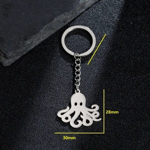Polished octopus hollow pendant keychain in stainless steel, 28mm by 30mm size