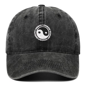 Charcoal grey washed cotton baseball cap with embroidered Tai Chi Yin Yang symbol
