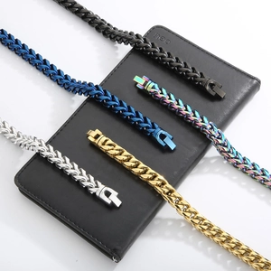 Fashionable stainless steel keel chain bracelets in silver, gold, blue and rainbow colors