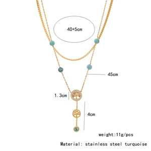 Dimensioni dettagliate della collana Albero della Vita a due strati in acciaio e turchese